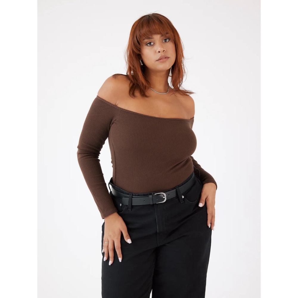 Klassy Network Brown Off-Shoulder Bodysuit